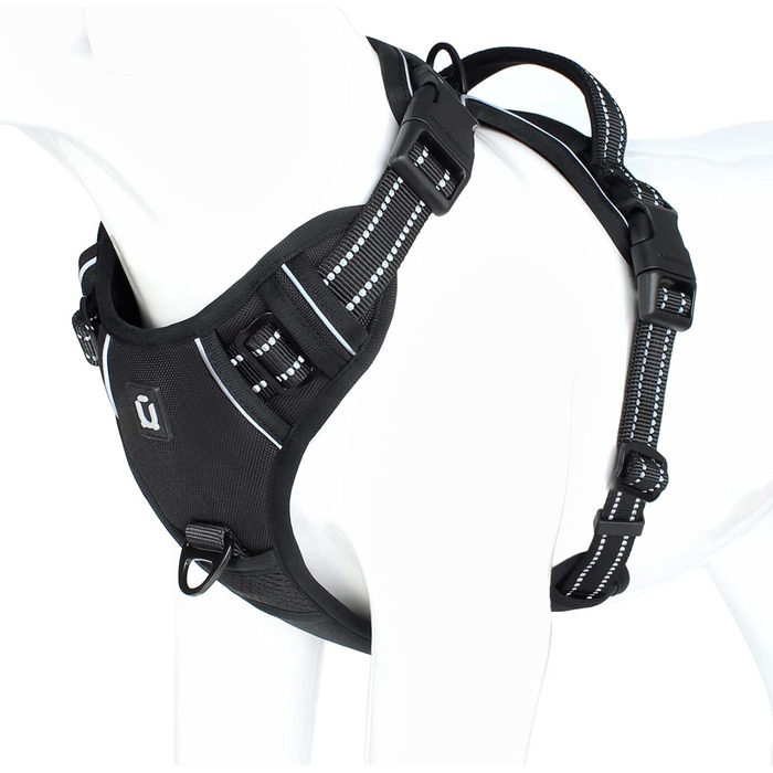 Нашийник для собак No-Pull, м'який, дихаючий, регульований, світловідбиваючий, анти-тяга з ручкою, чорний (XL)