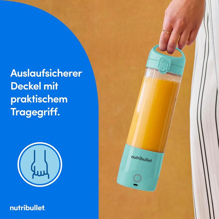 NutriBullet Immersion Blender, Immersion Blender, 475ml BPA-free, Mini-Mixer, Multi-Function Blender, USB-C Charger, over 15 blending cycles, Light Blue, NBP003LBL Portable Light Blue