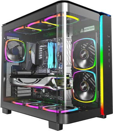 MONTECH King 95 PRO: Ігровий корпус ATX Mid-Tower з подвійним відсіком, високою вентиляцією, скляною панеллю та 6 ARGB вентиляторами