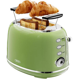Ретро тостер на 2 шматочки з нержавіючої сталі, з підставою для бутербродів, 6 рівнів підсмажування, функція підігріву та розморожування, автоматичне відключення, ідеальний для тостів та бутербродів, TS-R008 (зелений)