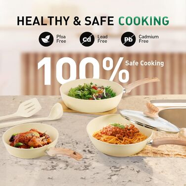 Набір посуду Kitchen Academy 12 предметів, з антипригарним покриттям, з граніту, для індукційних плит, бежевий