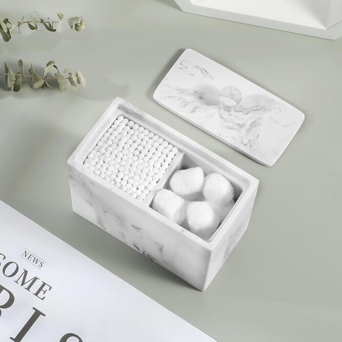 Органайзер для ватних паличок та дисків Luxspire з 2 відсіками, білий. Косметичний контейнер для зберігання ватних паличок, дисків та інших дрібниць.