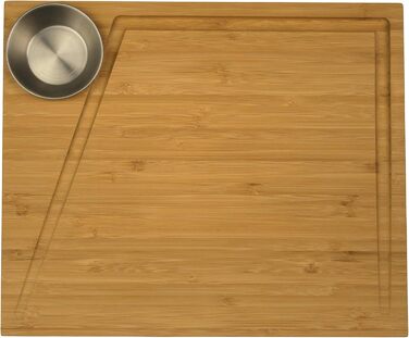 Bamboo Steak Board 2-Piece Set with Stainless Steel Sauce Containers and Juice Groove, Professional Wooden Serving Board for Meat, with 4 Non-Slip Feet, Dimensions: 30 x 25 x 3 cm