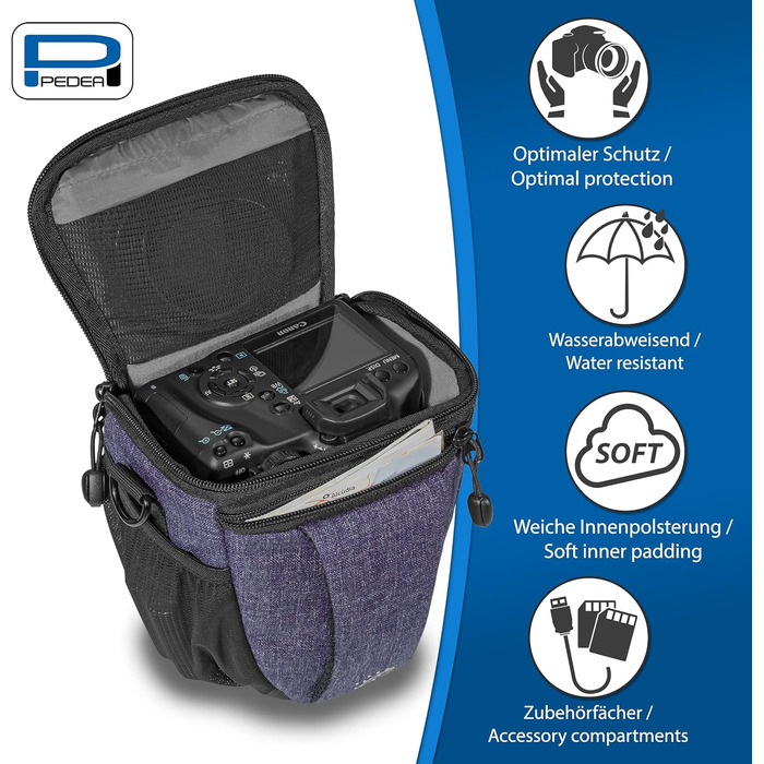 Сумка для камери Pedea: стильна фотосумка для DSLR/SLR камер з дощем. Розмір M, фіолетовий, для аксесуарів та об'єктивів.