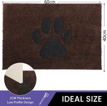 Килимок для дому 50x80 см, антиковзкий, миючий, низький профіль, супер вбираючий, для брудних лап собак, коричневий