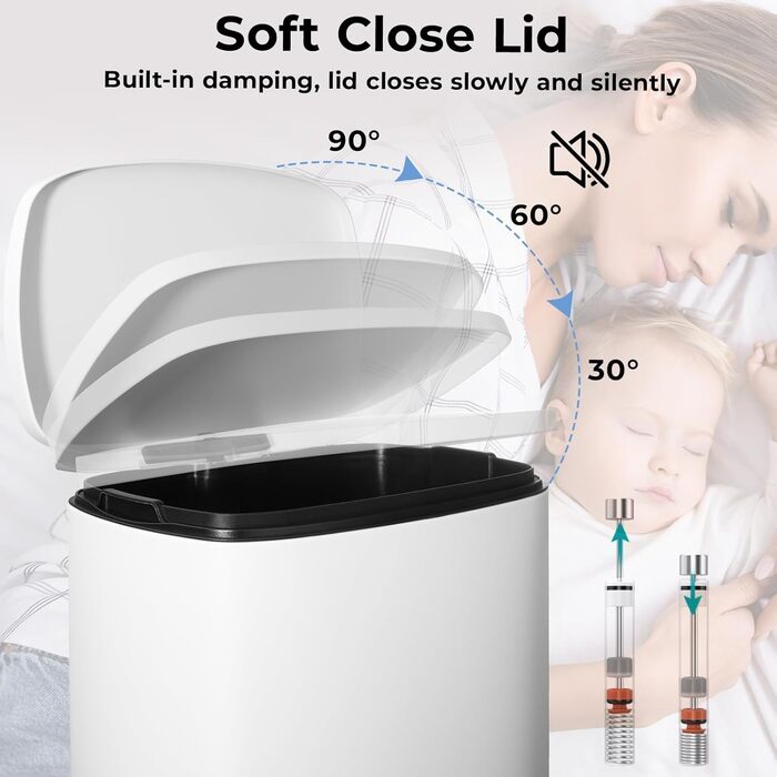 Відро для сміття LIFERUN 30л з кришкою, з м'яким закриттям, сталеве, з внутрішнім відром, для кухні, ванної кімнати, офісу