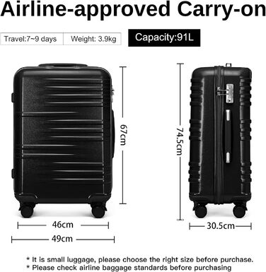 Чемодан ручної опішки British Traveller, середній, 64*43*26.5 см, з TSA-замком, ABS+PC, 24'+28' (Чорний)