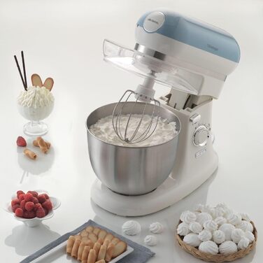 Vintage Ariete 1588 Stand Mixer, Retro Planetary Mixer for Bread, Pizza, Cake & Pastry Dough, Dough Hook, Whisk, 5.5 L Capacity, 7 Speeds + Pulse Function, 1200W, Blue
