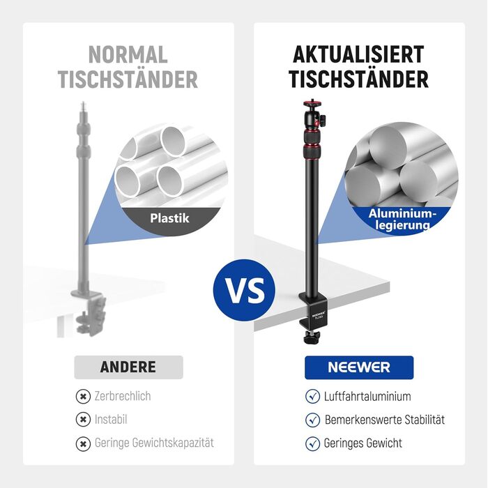 Тримач для камери NEEWER TL283 з регульованою ручкою, штатив для мікрофона та світла, червоний