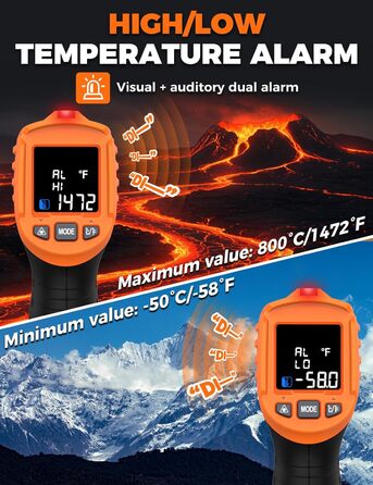 Інфрачервоний термометр лазерний IM06MAX з K-типом зонда (-50°C до 800°C) для промисловості, HVAC, приготування їжі та ремонту авто