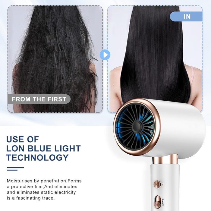 Професійний фен CUBTEM 2400W з іонізацією, для подорожей, з захистом від перегріву, білий