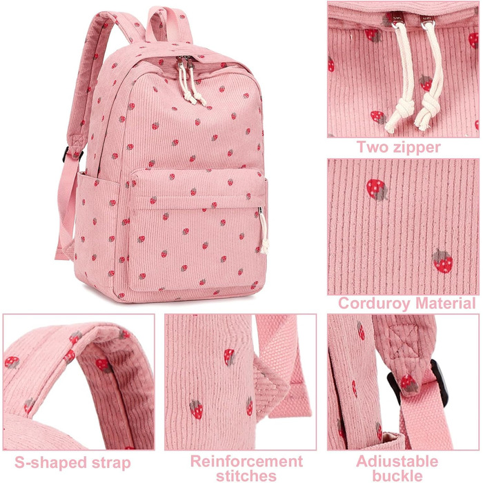 Шкільний рюкзак LOIDOU для дівчаток та хлопчиків-підлітків. Легкий, водонепроникний, з дизайном у вигляді сітки. Колір: коричнево-білий (клубнично-рожевий)