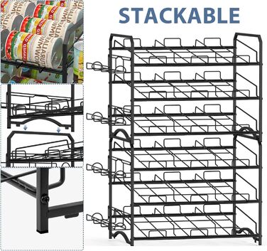 Bomclap Stackable Can Organizer, Can Rack Organizer for Kitchen Cabinets Storage or Countertops, 3-Tier Can Dispenser with Side Shelves, Storage for 42 Cans, Black