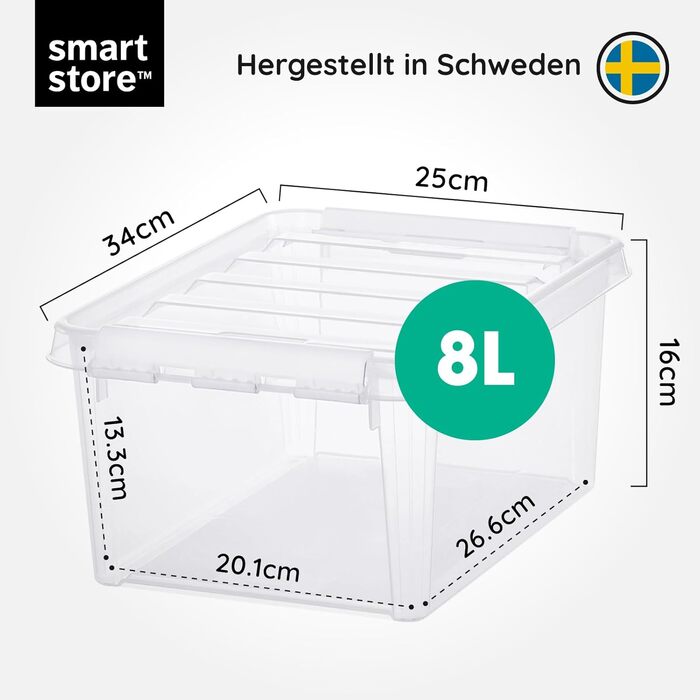 SmartStore - 4x Storage Box with Lid Classic 8L (34x25x16cm) | Stackable Box with Lid | Food-Safe Plastic Box | Plastic Box with Lid & Reinforced Corners | 10 Year Warranty