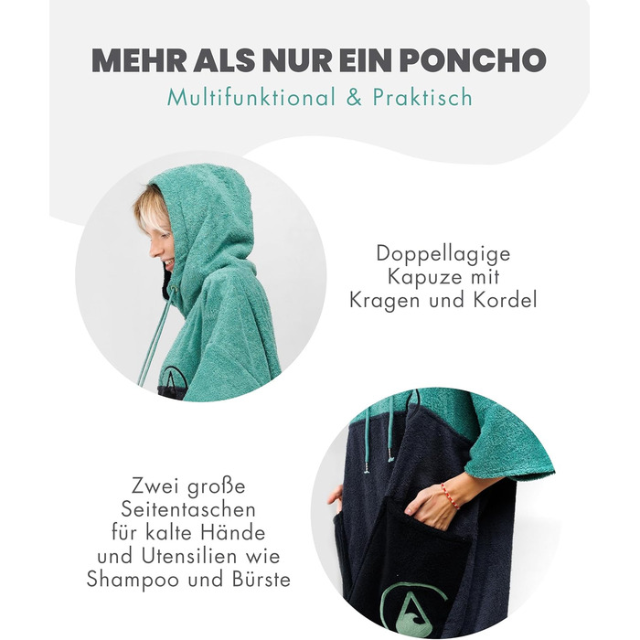 WAVE HAWAII Bathrobe Poncho for Women & Men | Size L, 170-200cm | 100% Cotton Surf Poncho | Velour & Terry Cloth Towel with High Water Absorption | Changing Aid for Adult Beachgoers