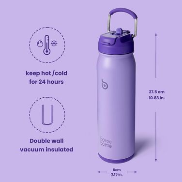 BOTTLE BOTTLE Stainless Steel Water Bottle 24oz (709ml) with Straw Handle and Pill Compartment for Outdoor School, Insulated Sports Bottle (Violet)