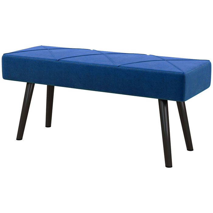 HOMCOM Upholstered Bench, Bed Bench, Entryway Bench with X-Pattern, Velvet-Look, Holds up to 120 kg, for Bedroom, 100 x 36 x 45 cm, Blue | Aosom