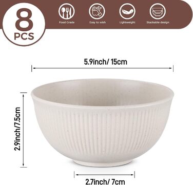 Набір мисок для мюслі та супу, 8 шт, 655 мл. Миски для десертів, супів, мюслі, рамену, локшини. Безпечні для мікрохвильової печі та посудомийної машини.