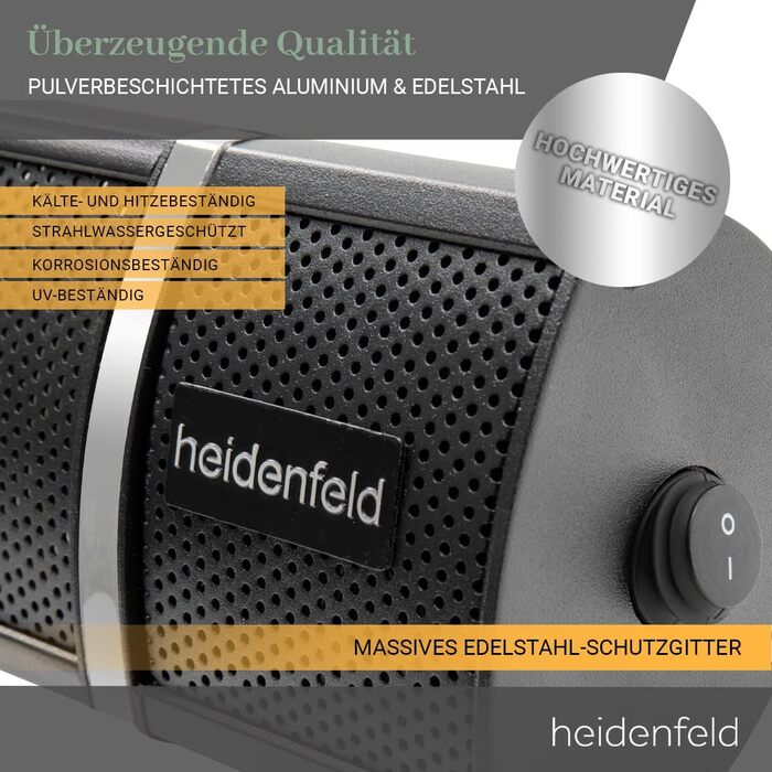 Інфрачервовий нагрівач Heidenfeld IH110 | 3 роки гарантії - 3000 Вт - з пультом дистанційного керування - електричний нагрівач для тераси | Чорний