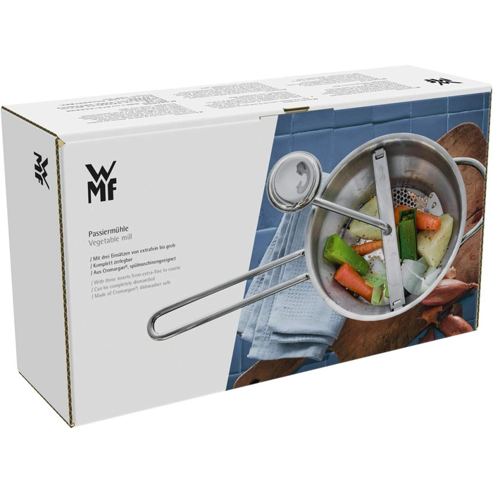 Прес для овочів і фруктів WMF Gourmet, 3 насадки, 19x11,5 см, нержавіюча сталь Cromargan, розбірний
