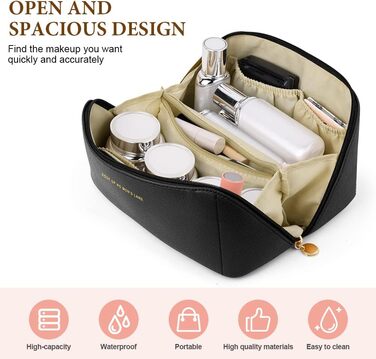 Чорна косметичка для подорожей з PU шкіри, велика місткість, водонепроникна, органайзер для туалетних аксесуарів