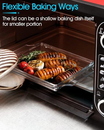 Прямокутна форма для запікання зі скляною кришкою, 2L, 24x20x6 см, для лазаньї, на 2 порції, сумісна з мікрохвильовою піччю та духовкою