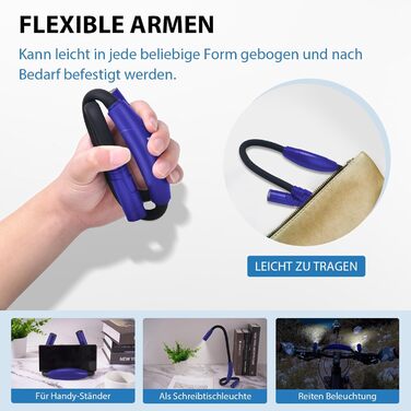 LED лампа на шию LUXJET для читання, в'язання, ремонту - акумуляторна, 3 кольори світла, регульована яскравість (темно-синій)