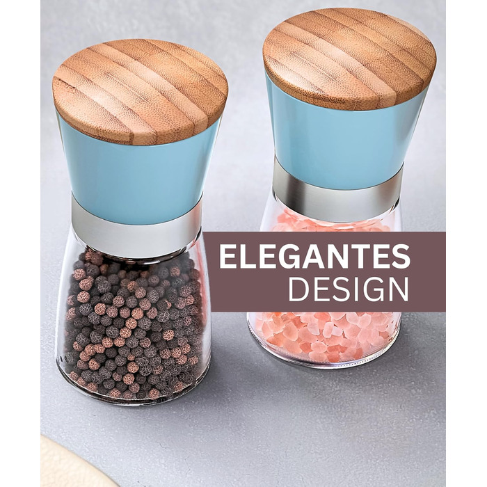 Мельниця для солі та перцю Hannah's Homebrand з керамічним механізмом - міцна для крупної солі (аквамарин, 2 шт.)