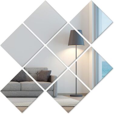Дзеркальна плитка самоклеюча 15x15 см, 8 шт. - для декору стін, шаф, ванної кімнати, вітальні, спальні