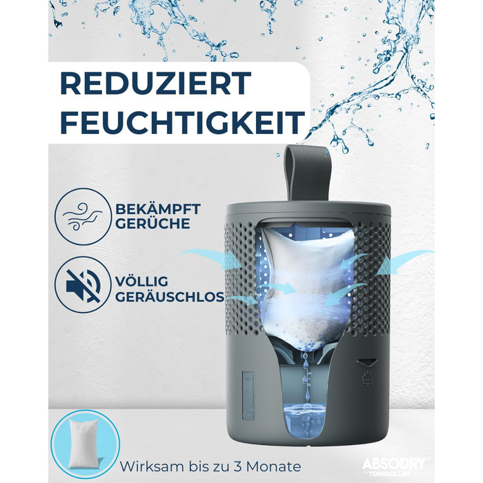 Безструменевий осушувач повітря AbsoDry до 25 м² - з поповнюваним пакетом - з переробленого пластику - для вітальні, ванної кімнати, підвалу - осушувач для квартири