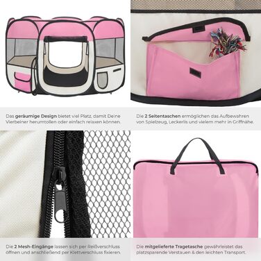 Тектейк® вольєр для цуценят, вольєр для тварин, вигульне місце для собак, котів, кроликів, вигул, вольєр для дому або кемпінгу - загородження для собак, ґрати для собак, вольєр для вигулу, вольєр для дрібних тварин - рожевий