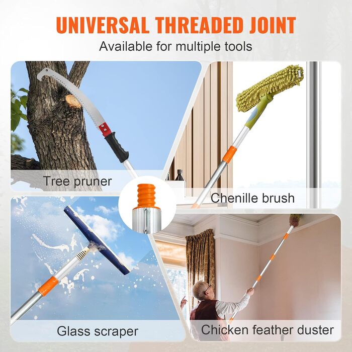 VEVOR Telescoping Tree Saw Manual Tree Saw 1.4-3m Adjustable High-Reach Pruner with 8 Poles Branch Shear Telescoping Blade Made of Carbon Steel Reach up to 298cm for Cutting Branches, Bushes, and Trunks