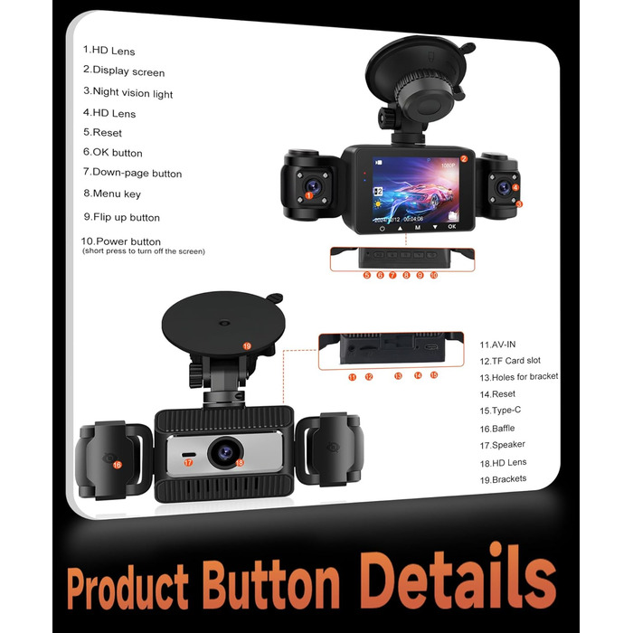 Автомобільна відеореєстратор (Dashcam) 4 Канали 360° з 4 камерами FHD 1080P (передня, задня, ліва, права), 2.4