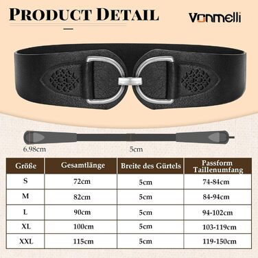 Жіночий ремінь VONMELLI Vintage з широкою талією та товстою пряжкою, еластичний, для суконь та пальто (B-чорний, M: обхват талії 84-94 см)