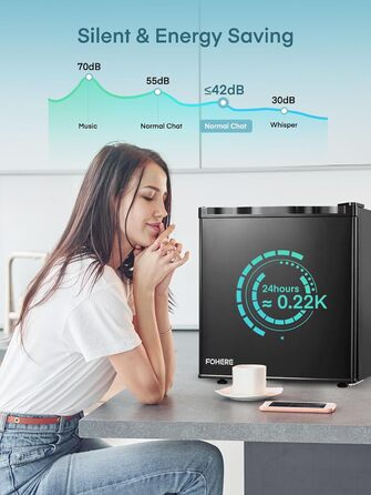 Міні-холодильник FOHERE 46L з відділенням для льоду | Компактний холодильник | Регулювання температури, енергозбереження, тиха робота | Холодильник для напоїв, ідеальний для офісу, кемпінгу та геймінгу | Змінний бік відкривання дверцят | Чорний