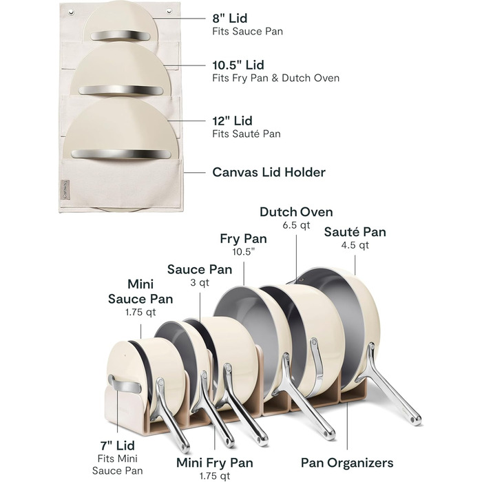 Набір посуду Caraway Deluxe антипригарний керамічний 16 предметів: каструлі, сковороди, кришки, кремовий колір - без PFAS та PFOA, для всіх типів плит, жаростійкий
