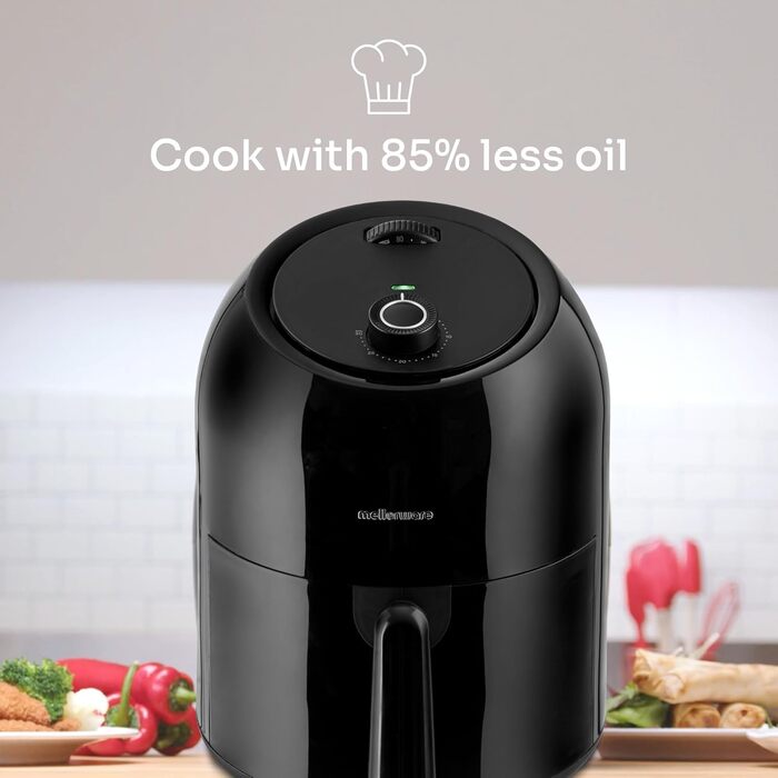 Фритюрниця повітряна MELLERWARE 1450W з скляним контейнером 4.5L, 9 програм, сенсорний дисплей, таймер 60 хв, для миття в посудомийній машині