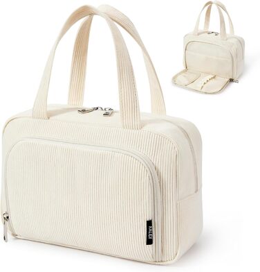 Косметичка жіноча Kalidi з багатьма відділеннями та слотом для пензлів, велика сумка для макіяжу, органайзер для косметики, валізка, темно-зелений (бежевий)