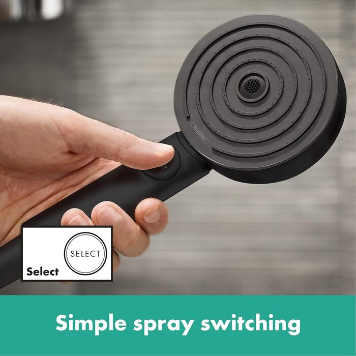 hansgrohe Pulsify Select S - Shower Set with Showerhead (3 spray patterns including PowderRain), Shower Hose (1.25 m) and Showerhead Holder, Matte Black, 24302670