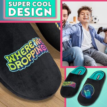 Тапочки Fortnite для дітей, розмір 32-42, чорні. Зі слизькою підошвою TPR, м'який фліс, Slip-On, подарунок для хлопчика