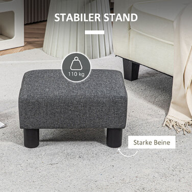 HOMCOM Footstool with Linen Look Modern Upholstered Footstool Ottoman for Bedroom, Living Room, Dark Grey | Aosom