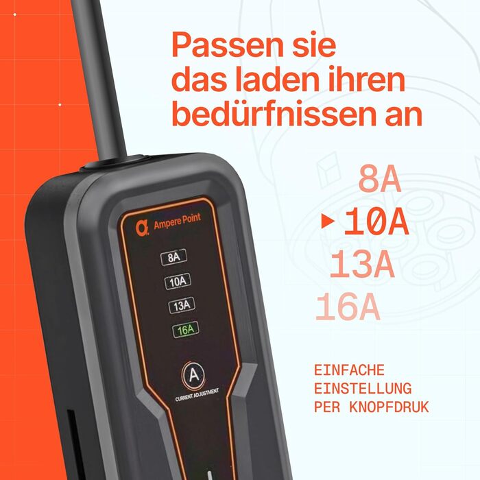 Зарядний пристрій (Wallbox) для електромобілів 3.7 кВт 16A Type 2 з кабелем 5м, регулюванням потужності 8-16A, 230В, портативний, з сумкою