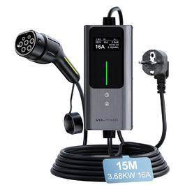 Кабель зарядного пристрою для електромобіля Type 2, 3.6 кВт, 5 м, 6-16A, портативний зарядний пристрій EV, сумісний з EU-Schuko (3.68 кВт)