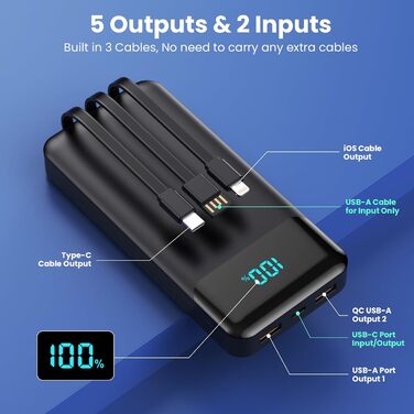 Power Bank 26800mAh з USB-C, PD 25W, QC4.0, LED дисплеєм, 5 виходами, для iPhone, Samsung та інших