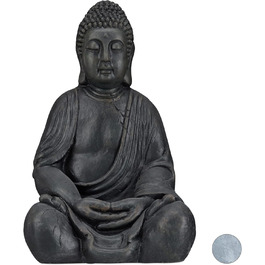 Relaxdays XL Buddha Figure Sitting, 50 cm tall, Feng Shui, Outdoor, Garden Decoration Figure, Large Zen Buddha Statue (Dark Grey)