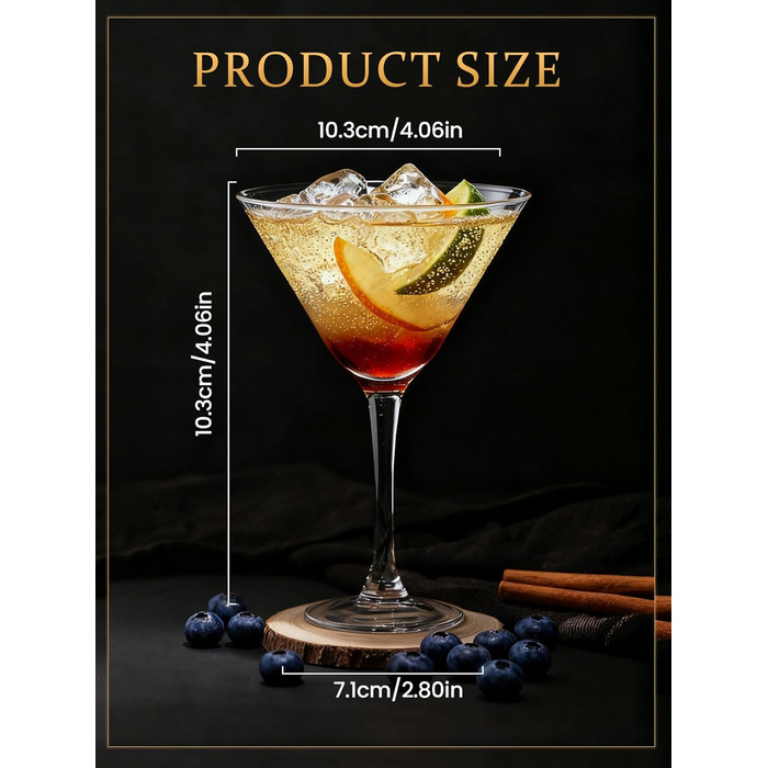 Набір келихів для мартини, 6 шт, 160 мл. Прозорі келихи для коктейлів з ніжкою, багаторазові, BPA-free, придатні для миття в посудомийній машині. Ідеально для барів, Margarita, Whiskey, Gin, Tequila