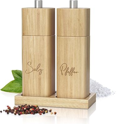 Набір з двох дерев'яних мельниць для солі та перцю з керамічним механізмом | Salz und Pfeffermühle Holz Groß
