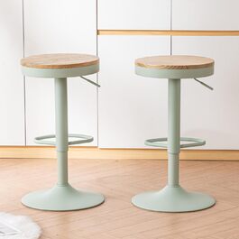 Kidol Adjustable Height Bar Stools 2-Pack - 360° Swivel, Round Wood Seat, Metal Frame - Kitchen/Bar/Living Room Stools (Mint Green)