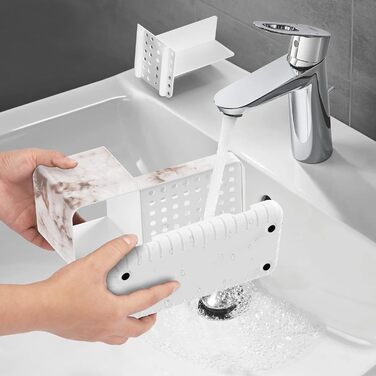 Тримач для зубних щіток у ванну кімнату: органайзер для електричної та звичайної зубної щітки з отвором для стоку води. Знімний органайзер для ванної, кухні та сім'ї (білий мармуровий малюнок)