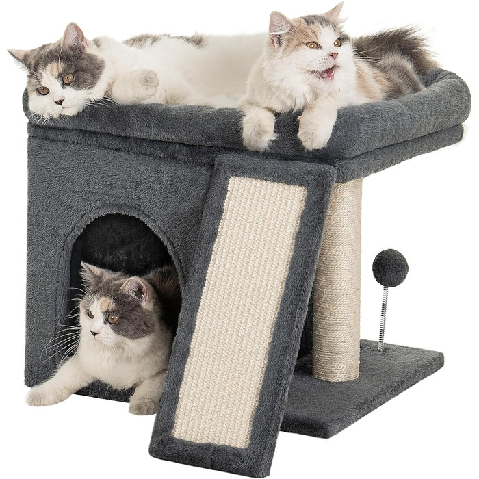 Aechonow Cat Tree for Large Cats - Stable, Cat Tree with Large Lying Area (51x41cm), 3-Tier Cat Cave Bed for Indoor Adult Cats, Dark Grey